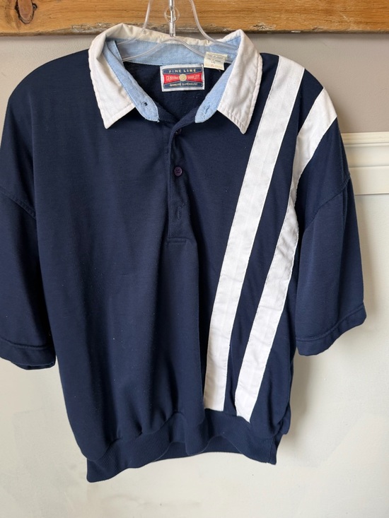 Other - Vintage Fine Line Navy White Striped Rugby Polo Shirt Large eclectic grandpa